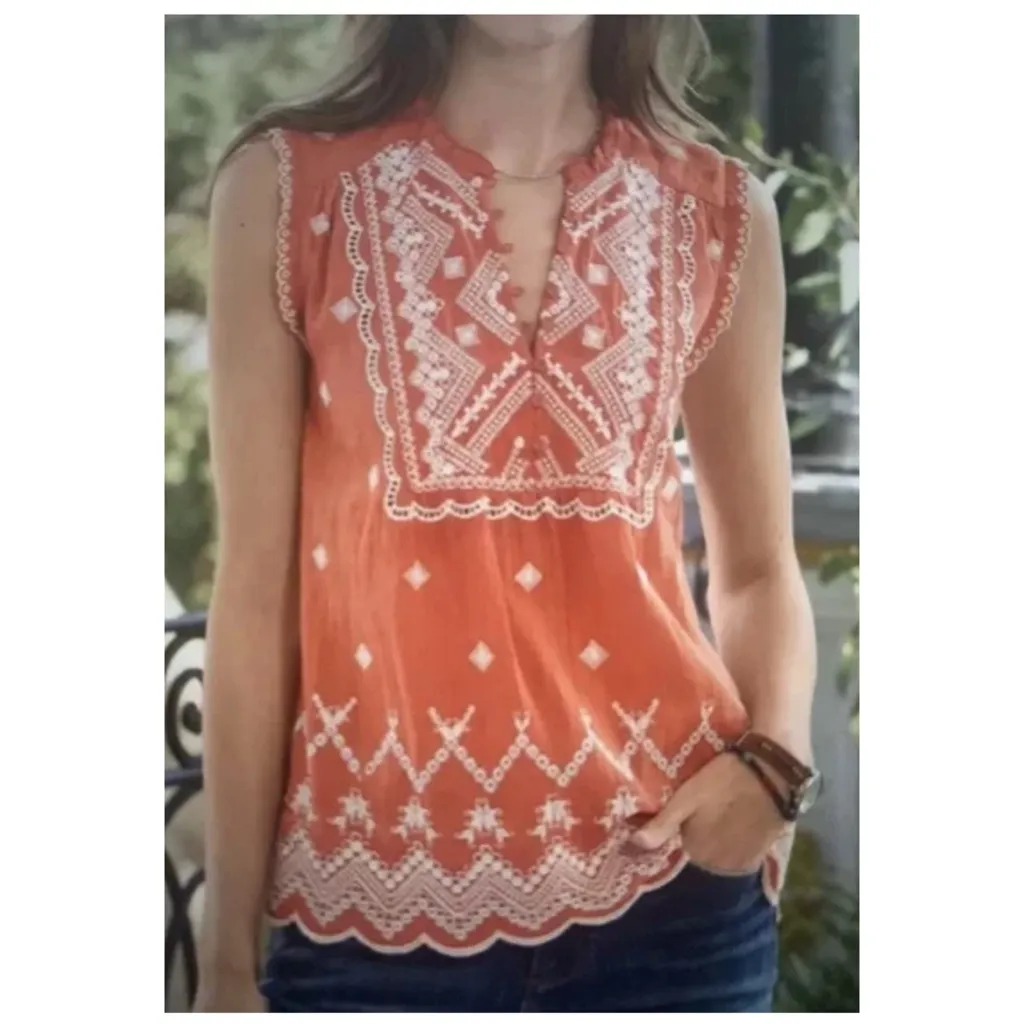 Sundance Embroidered Tank Top M Orange - Image 2
