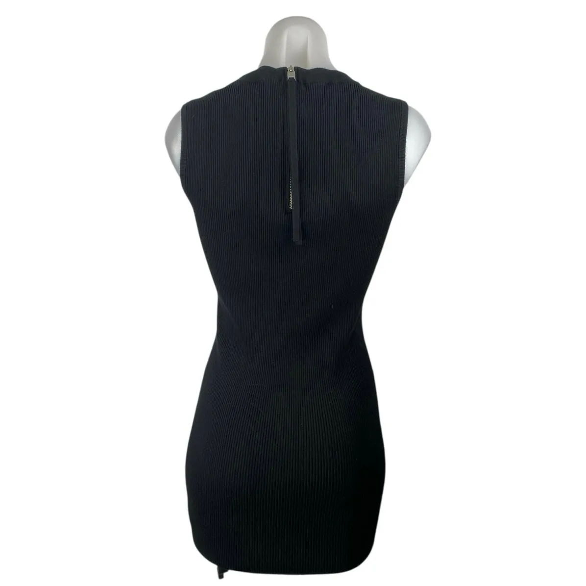 AllSaints Women's Black Rib Knit Sleeveless Square Neck Mini Bodycon Dress Sz L Size L - Image 2