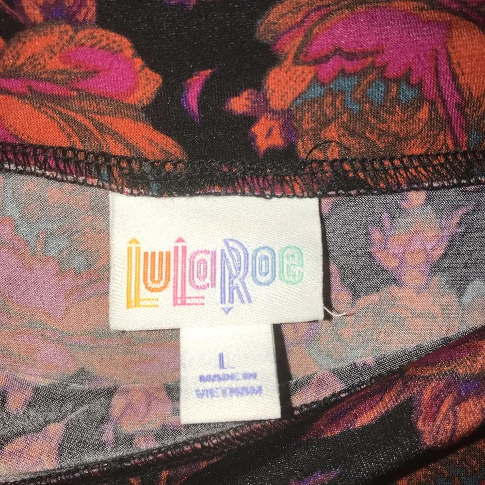 LuLaRoe Skirt Azure Pink & Orange Floral Roses on Black Sz L BNWT Yoga Waistband - Image 8