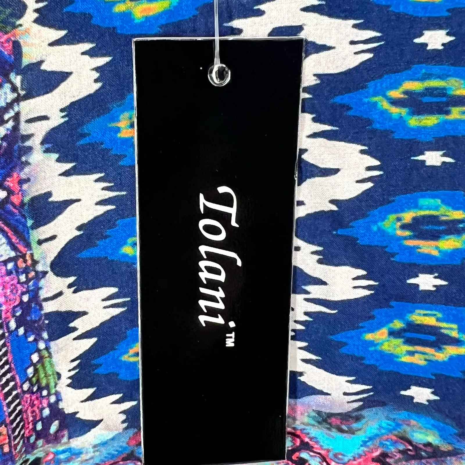 Tolani Caftan Tunic Top Womens XL Blue Ikat Woven Breezy Boho Resort Festival - Image 13