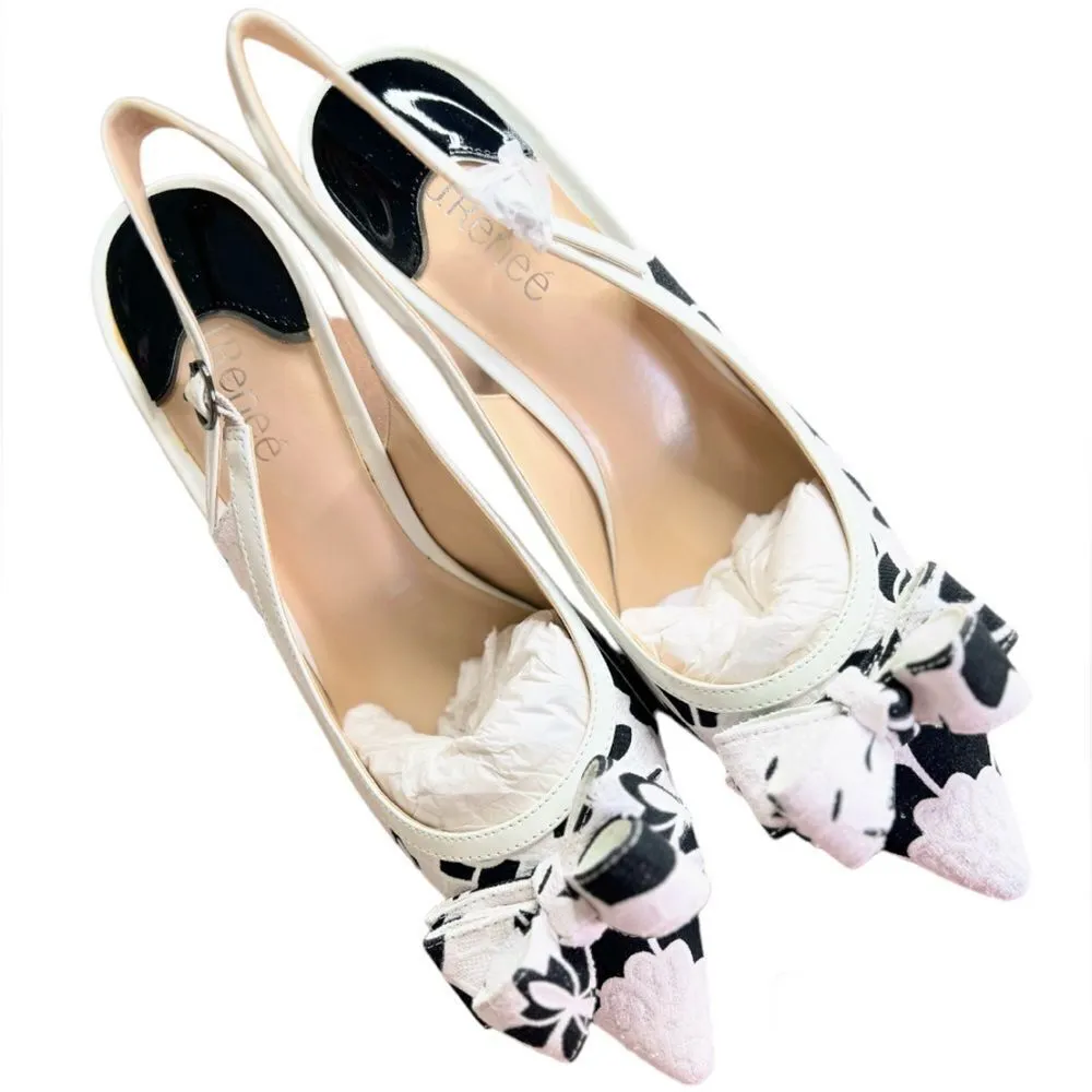 Pum Claudette romanticWhite shoes femine pointed toe strap floral embellished 12 Black - Image 5