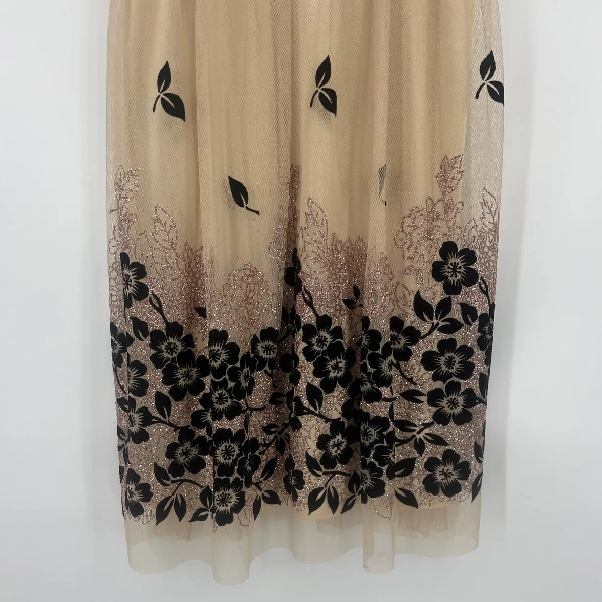 R&M Richards Y2K Velvet Mesh Dress 10 Holiday Coquette Floral Whimsigoth Glitter - Image 4