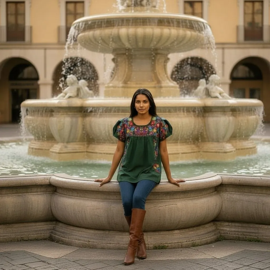 Mexican Embroidered Top S Green Puff Sleeve 100% Cotton Traditional Fiesta Artsy - Image 15