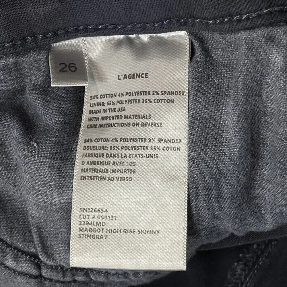 L’Agence SZ 26 Margot Skinny Jeans High-Rise Stretch Pockets Zip Stingray Gray - Image 9
