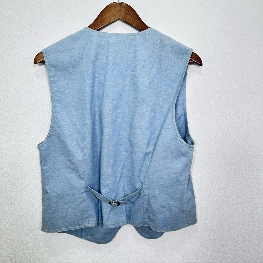Liz Wear Vintage Chambray Denim Jean Vest Beaded with Wooden Buttons‎ Size M - Image 6