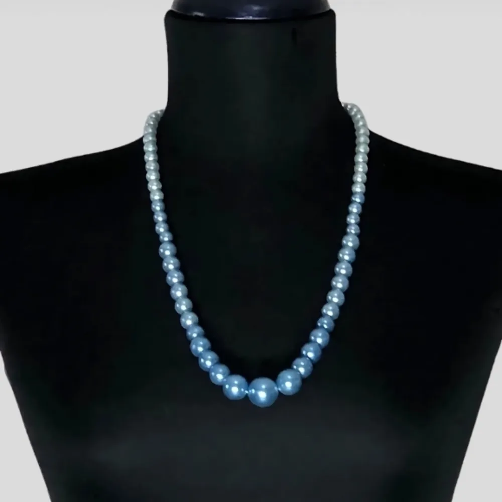 Vintage Beaded Necklace and Floral Clip On Earrings Set Blue - Image 2