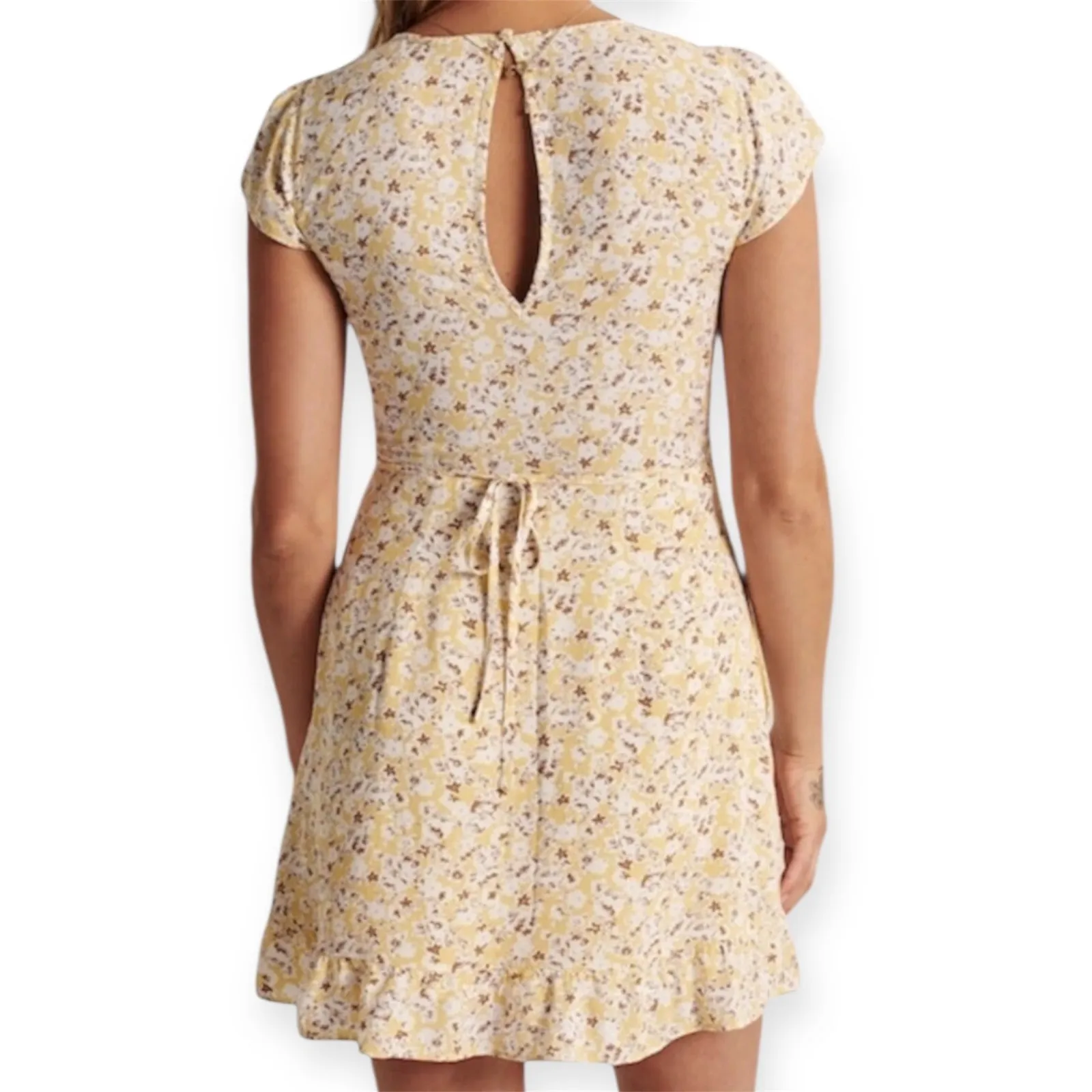 Abercrombie & Fitch Yellow Floral Mini Dress with Pockets Sz Small Sundress - Image 2