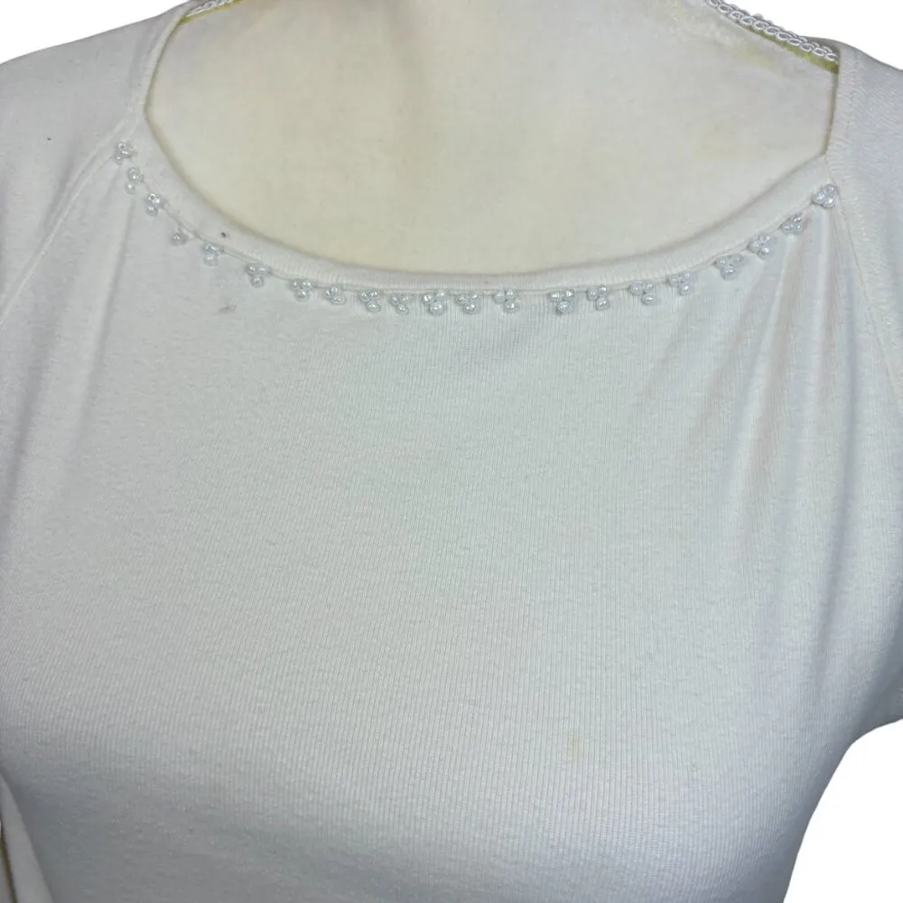 cropped blouse, size Medium, long sleeves, beaded, casual, lightweight - Image 2