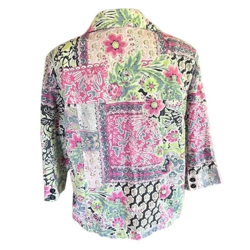 Allison Daley Petite Button-Up Blouse – Floral Patchwork – Size 14P - Image 4