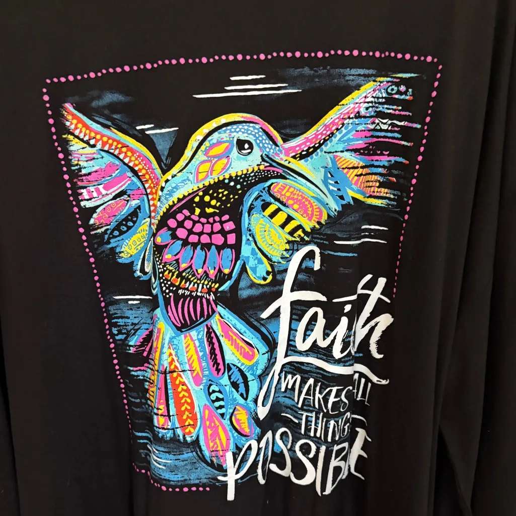 NWOT Lif Apparel Long Sleeve Faith Makes All Things Possible Women’s Tee Black Size 3X - Image 3