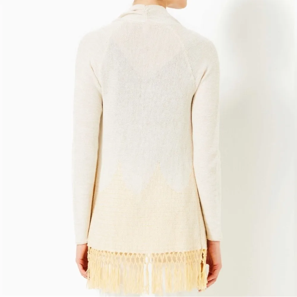 Lilly Pulitzer Tatum Long Fringe Hem Cardigan metallic gold sz L - Image 2