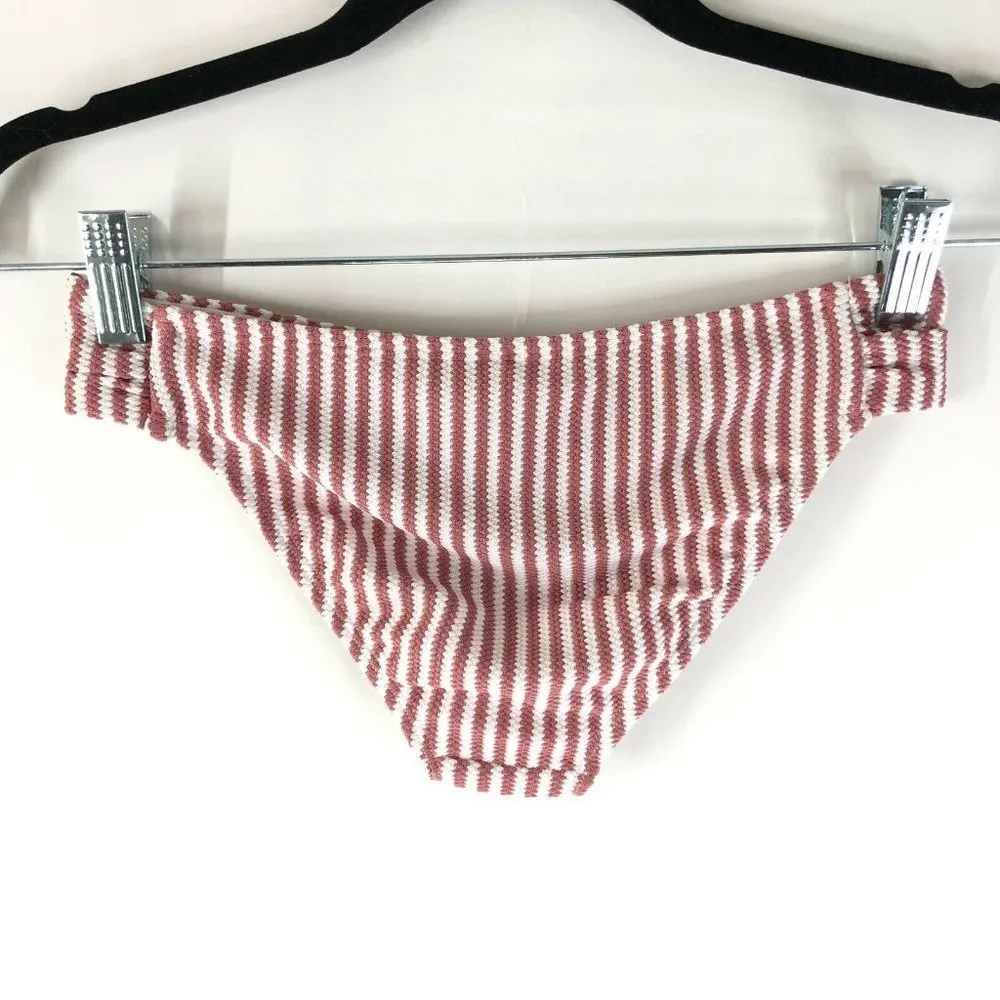 Xhilaration Bikini Bottom Cheeky Textured Metallic Striped Blush Pink White XS - Image 2