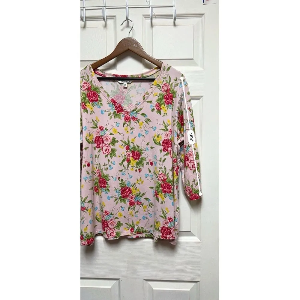 The Pioneer Woman Size XXL Women's TOP BLOUSE Pink FLORAL PRINT 3/4 Sleeve CRHb - Image 4