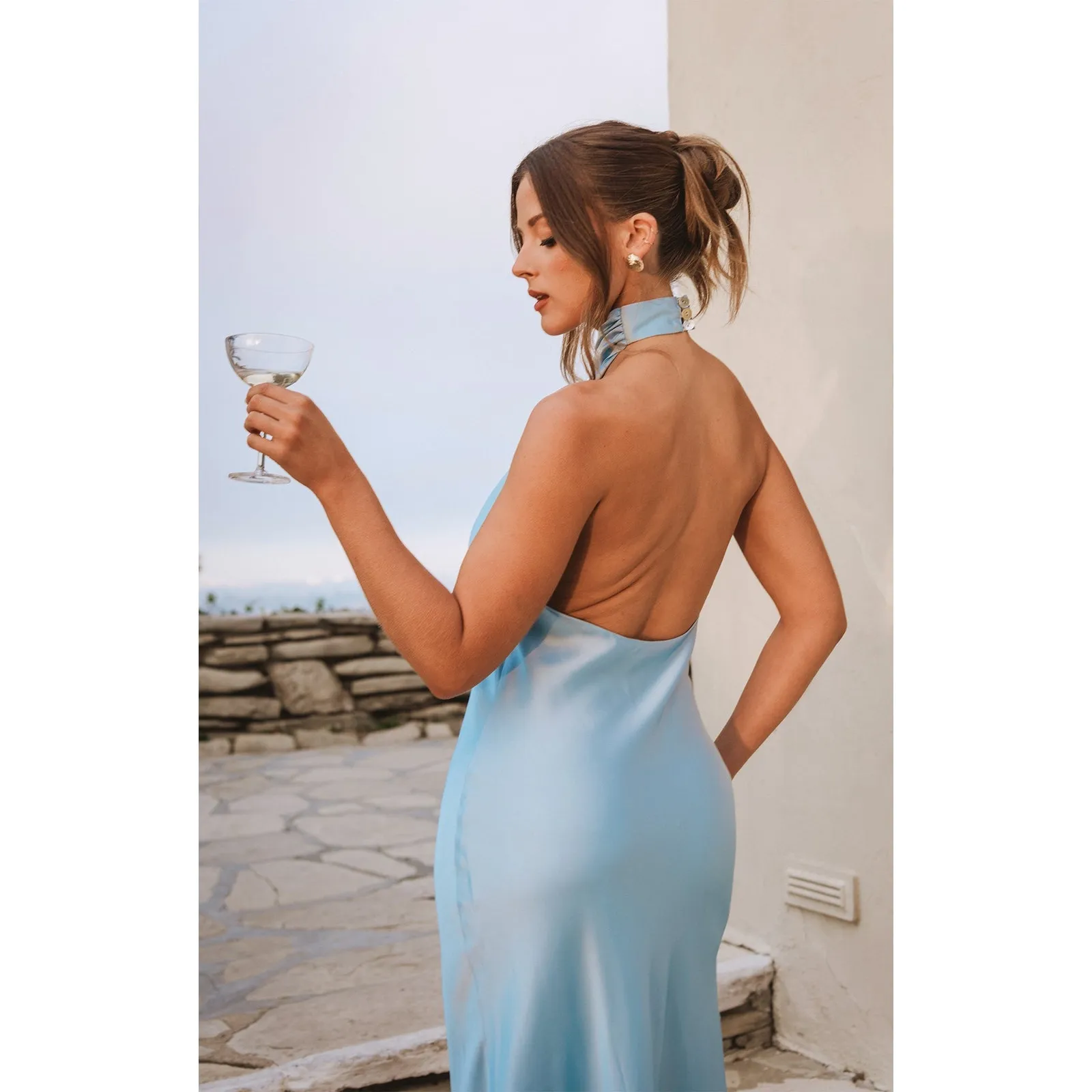 Show Me Your Mumu Jasmine Halter Maxi Dress in Baby Blue Luxe Satin XS - Image 8