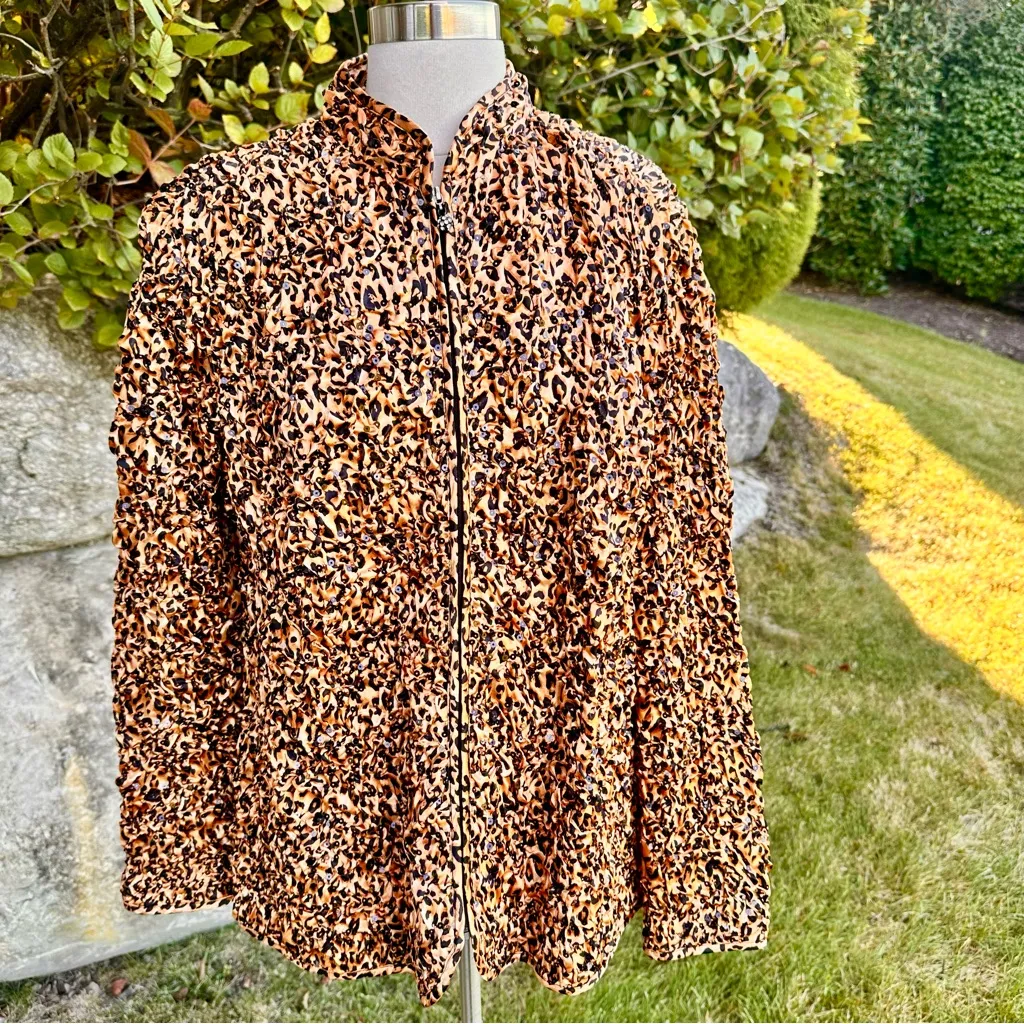 Adressing Woman Woman’s Plus Size Jacket Zip Up Crinkled Sequined Artsy Black - Image 5