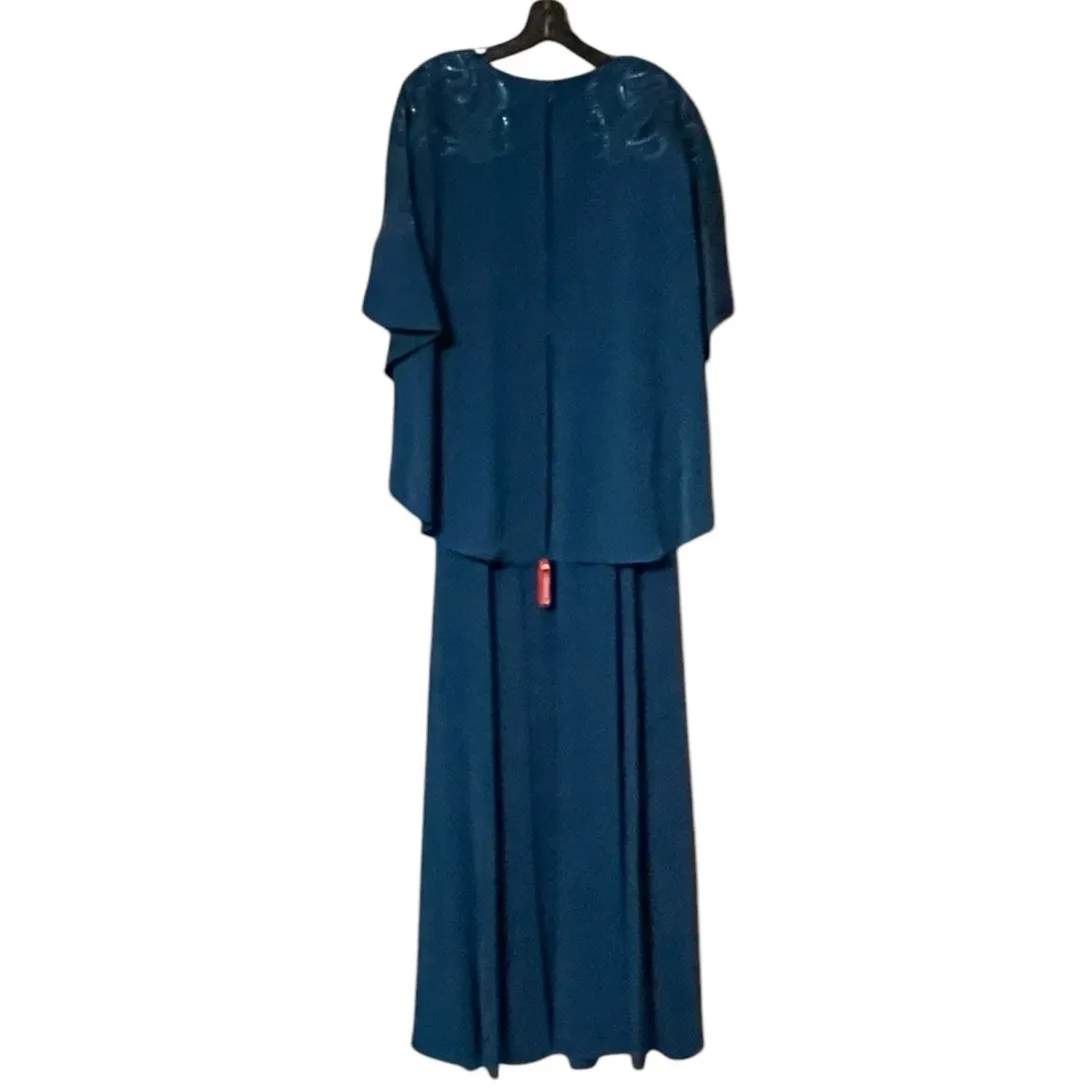 Sachin & Babi Size 4 NWT Moroccan Blue Crepe Embroidered Wren Cape Maxi Gown - Image 8