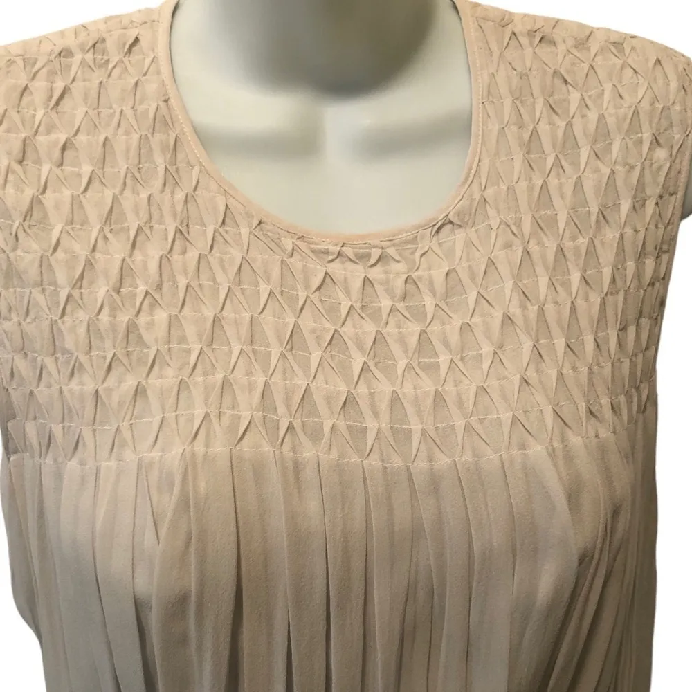 L’AGENCE Silk Chiffon Textured Pleated Midi Dress Sz.4 Sleeveless Pin-tucks Grey - Image 3