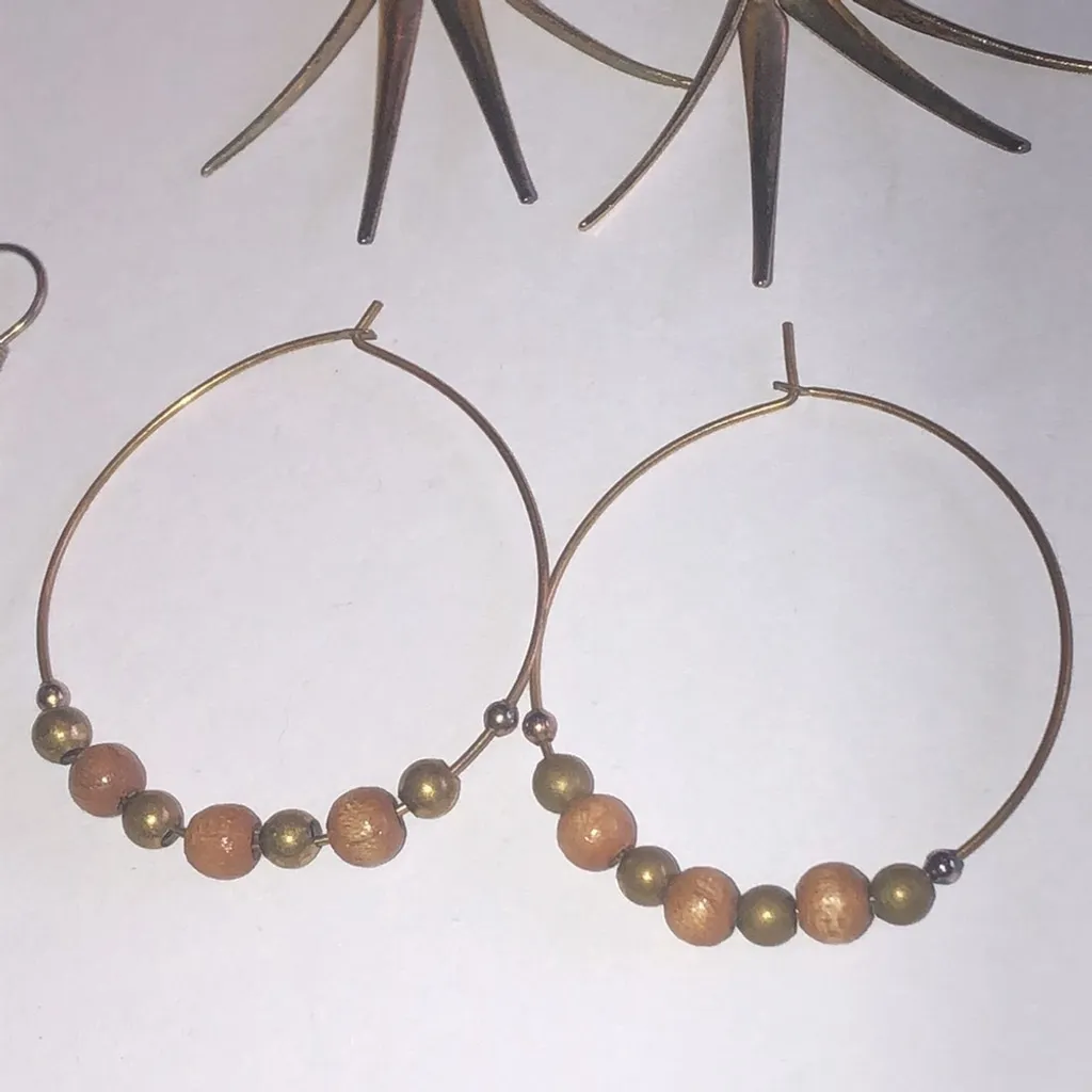Elegant Bronze and Green Beaded Ball Drop Boho Earring Set Brown - Image 2