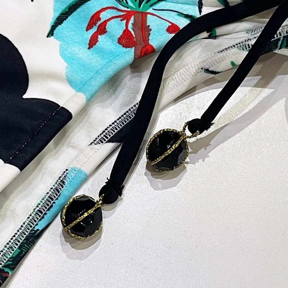 NEW Salinas M Bikini Bottom Tamara Side Tie PalmTrees Graphic Cheeky Swimwear Black Size M - Image 4