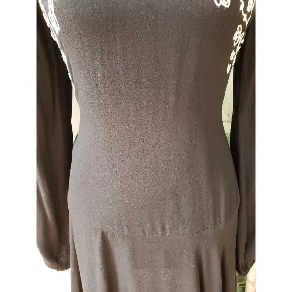 Xhilaration Sheath Dress Womens L Black Embroidered Split Long Sleeve Drop Waist - Image 8