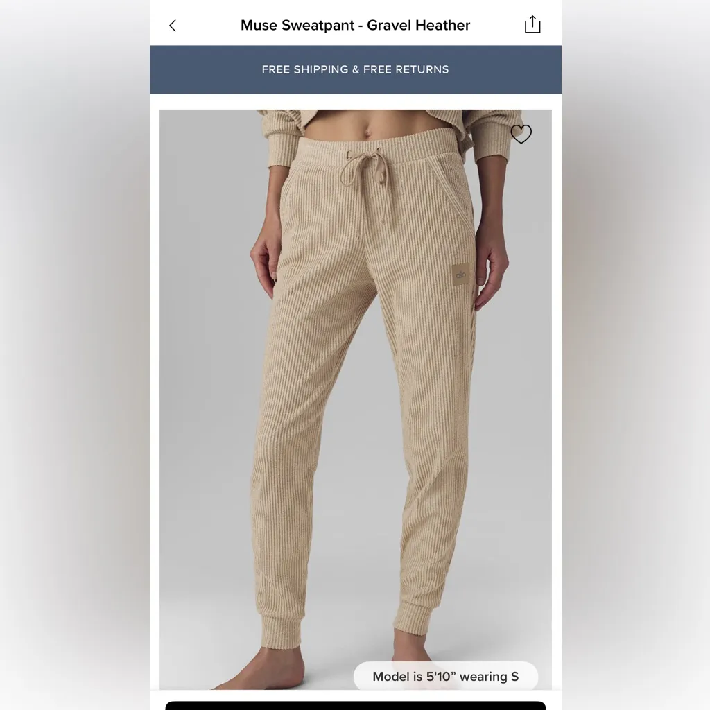 ALO Yoga Tan Ribbed Women's Hoodie Sweater and joggers - Image 6