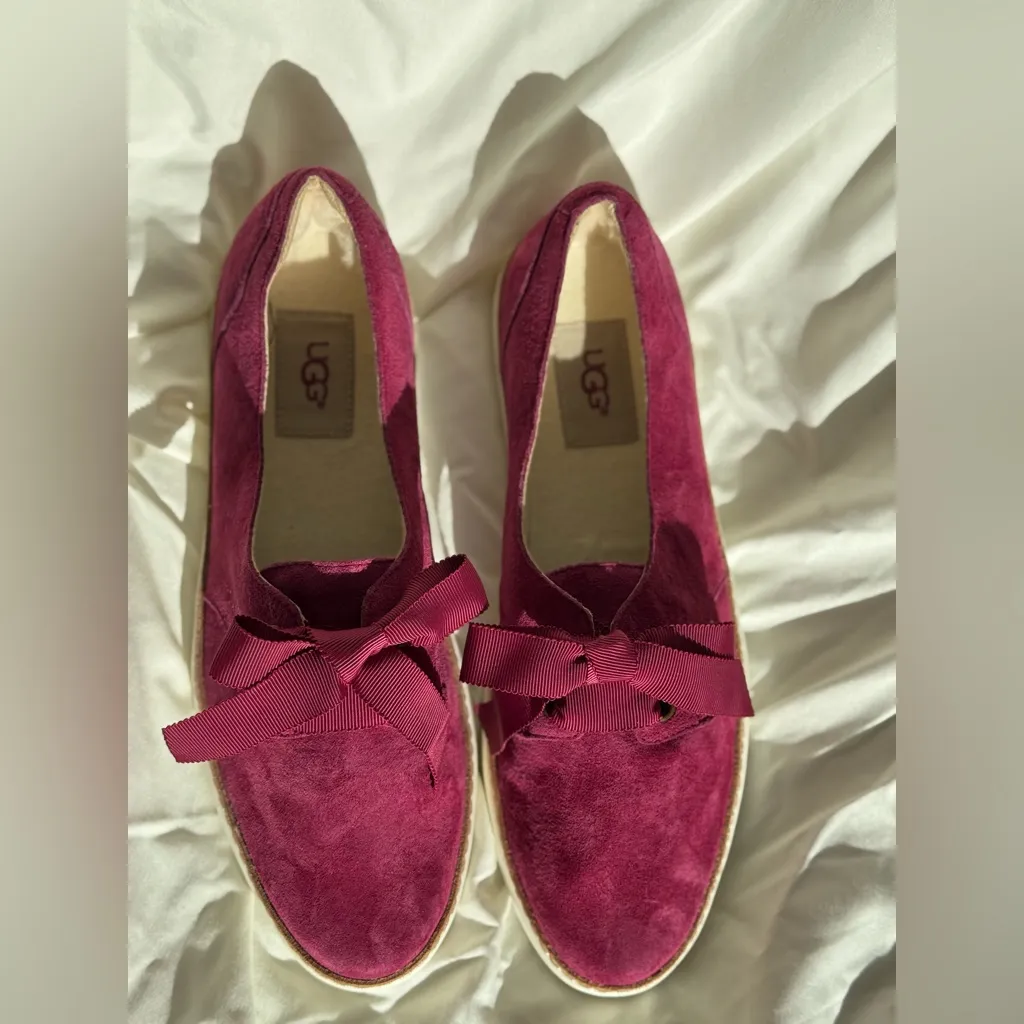 UGG  Burgundy Suede Loafers Classic Flats Size 6.5 - Image 6