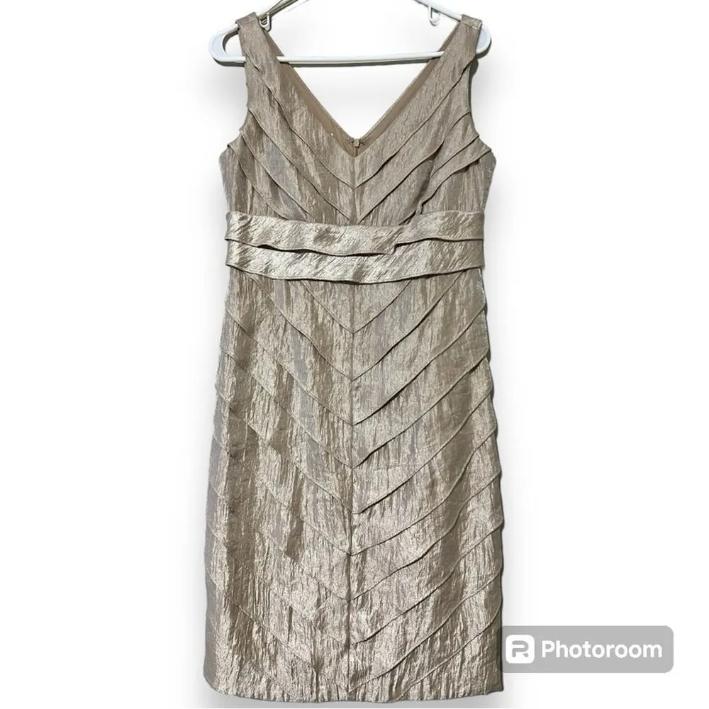 LONDON TIMES women's size 10 sleeveless gold tiered bodycon v-neck dress NWT - Image 10