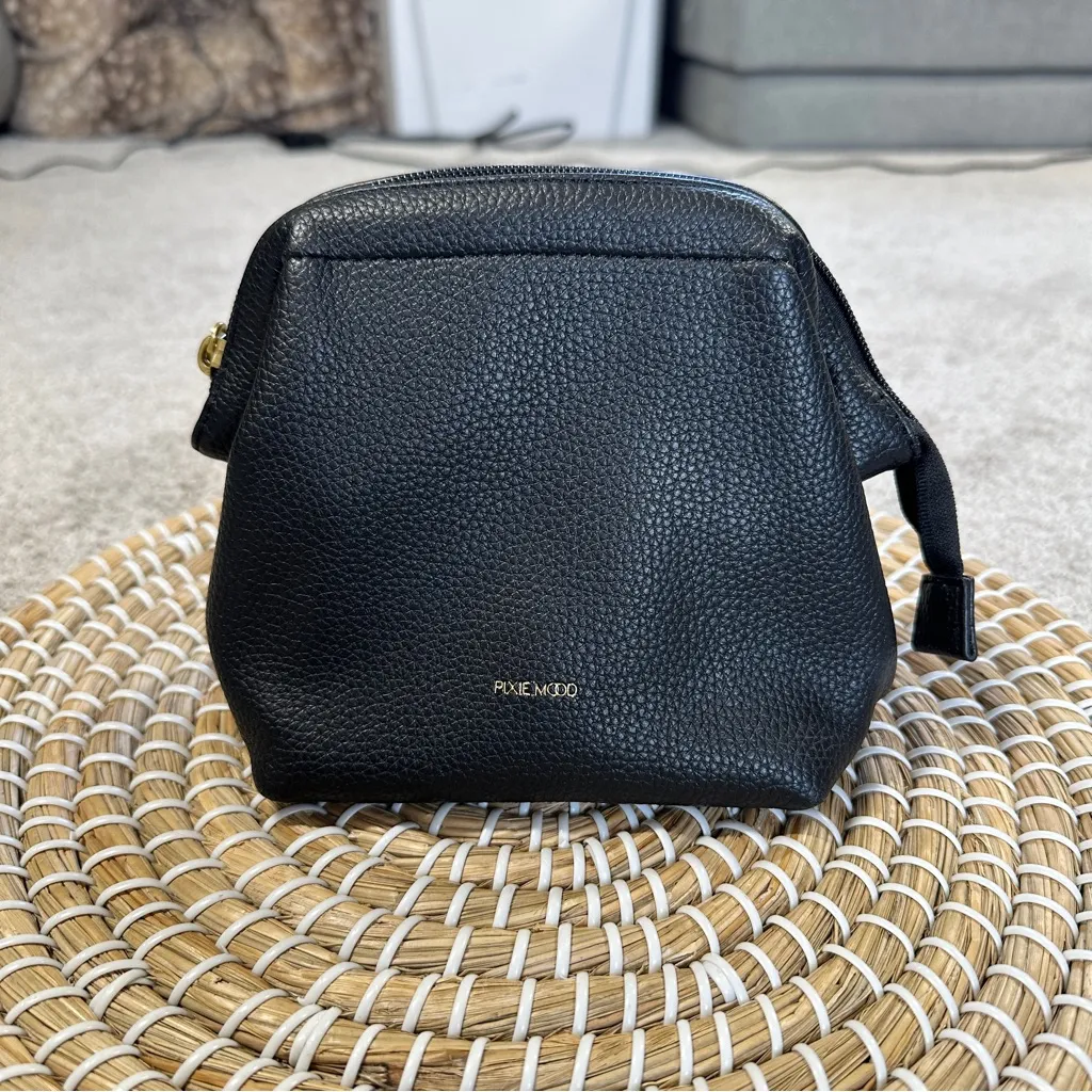 Pixie Mood Women’s Josie Travel Pouch 100% Vegan Leather Soft in Black Pebbled - Image 3