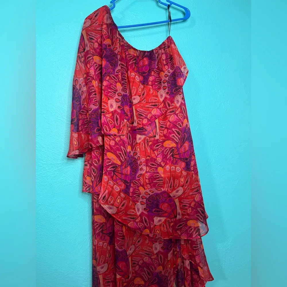 MISA Los Angeles MISA One-Shoulder Single Flutter Sleeve high low butterfly NEW - Image 3