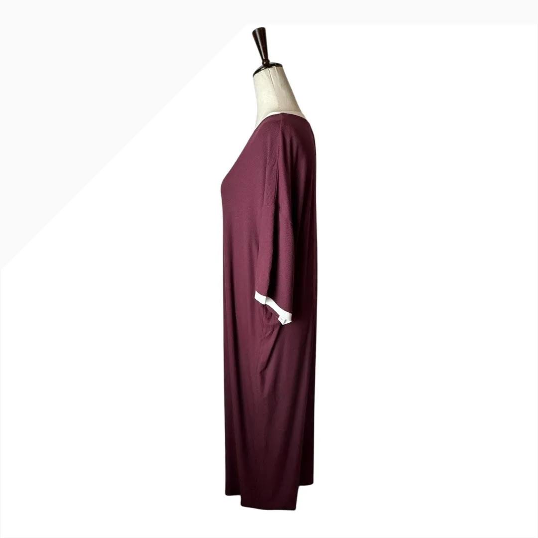 SKIMS Dress Women Large Maroon‎ Soft Lounge Ringer Tee Maxi Sleep Shirt NWT - Image 5