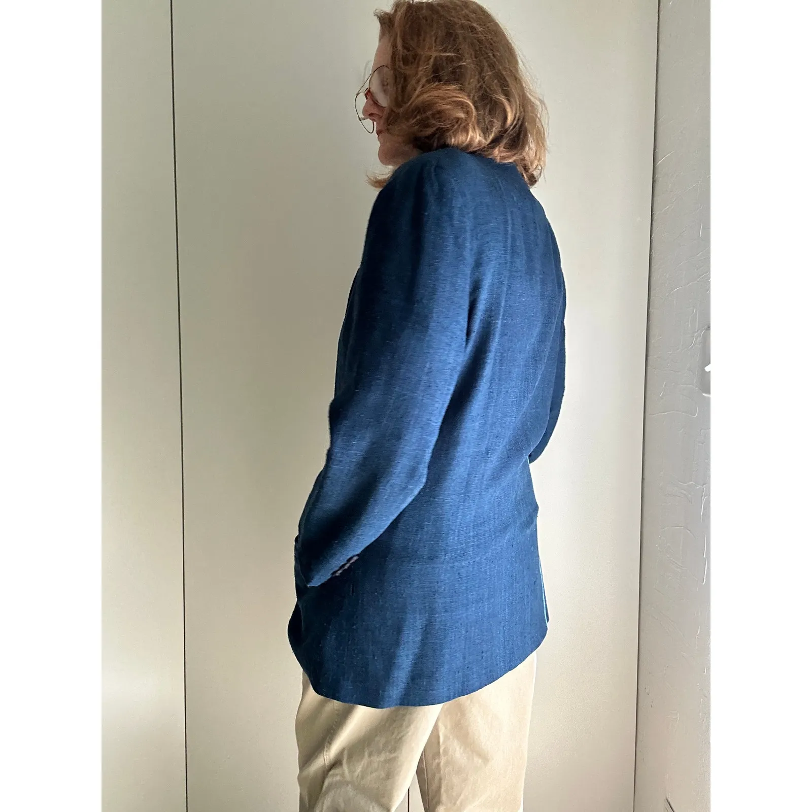 Vintage Silk Women's Blazer Denim Blue Size 8 Classic Business Layering 90s Era - Image 9