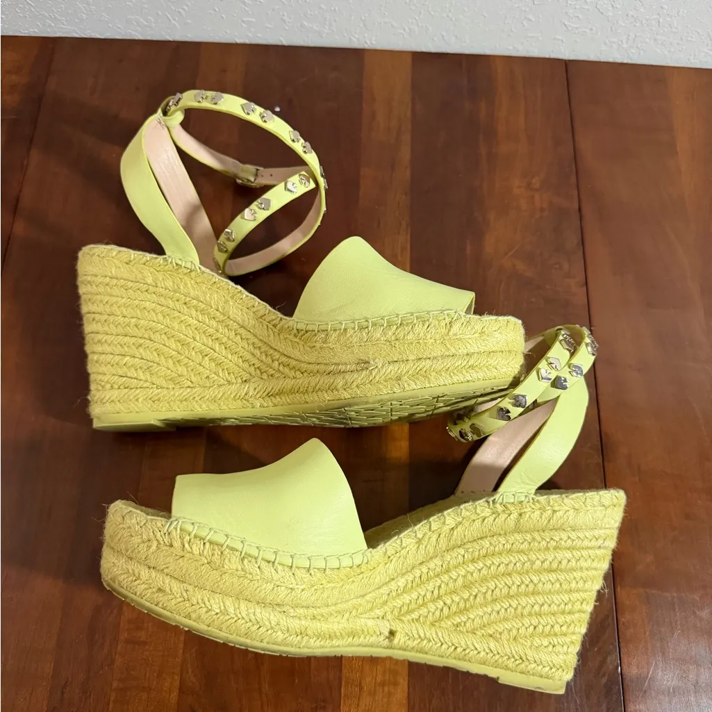 Kate Spade Frenchy Wedge Sandal Lemon Sorbet Leather Espadrille Womens 9B - Image 6