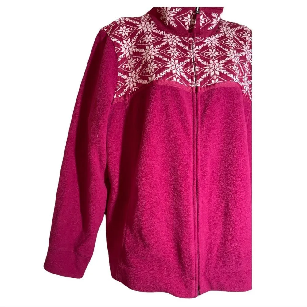 L.L. Bean Vintage Pink Snowflake Print Zip Front Sweatshirt/Sweater Large - Image 4