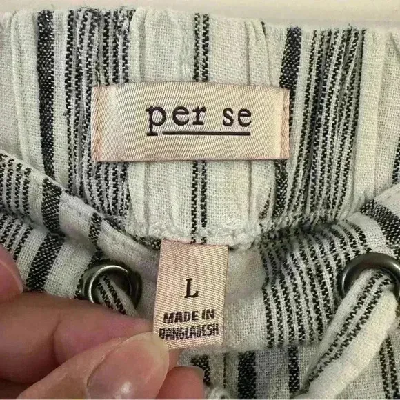 Per Se Straight Leg‎ Pants Womens Sz Large Linen Blend Drawstring Waist Striped - Image 11