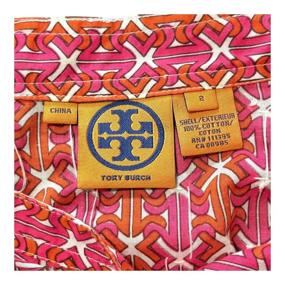Tory Burch Top Geometric Print Pink Orange Stephanie Sequin Sparkle Women Size 2 - Image 9