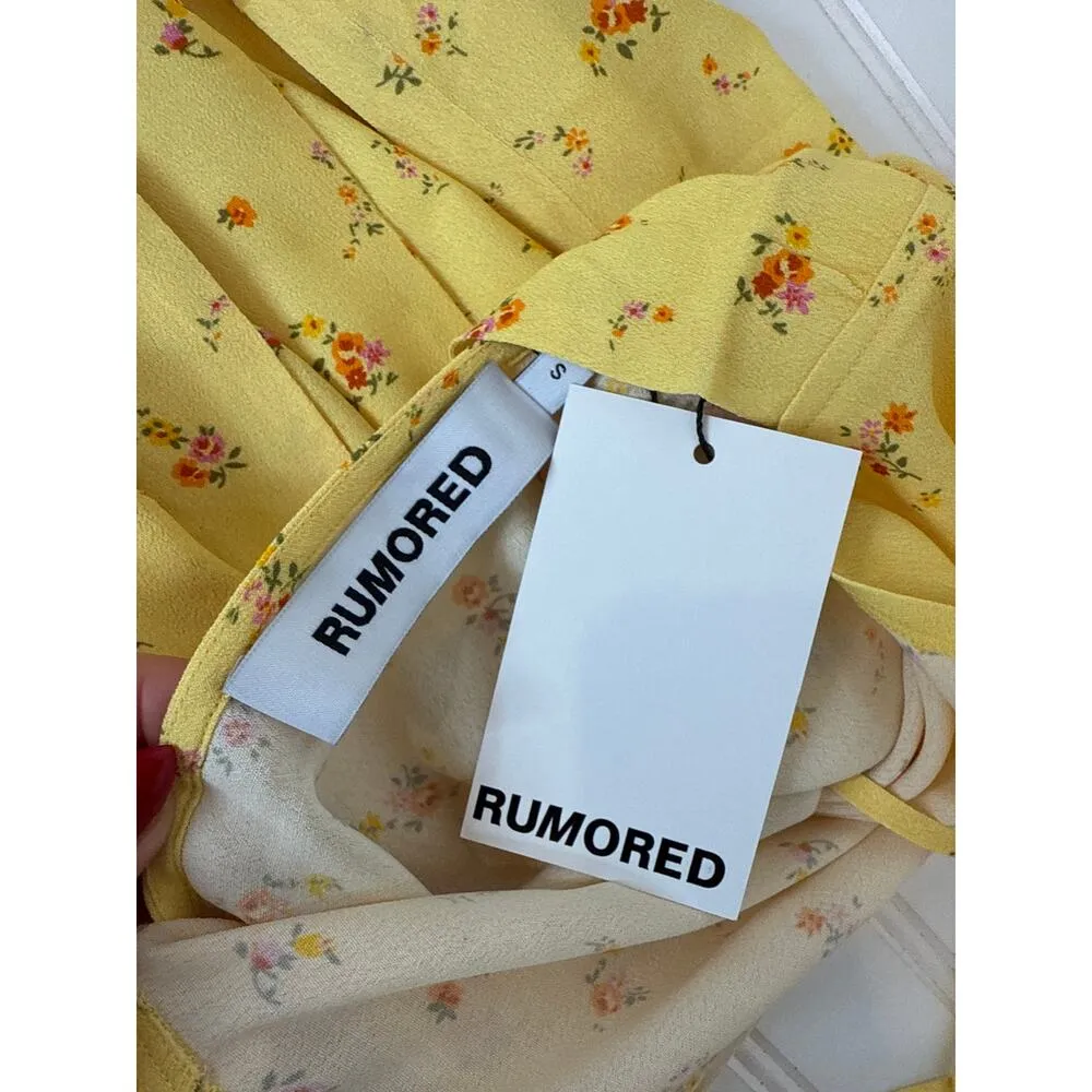 NWT Rumored Sirena Midi Wrap Dress Windswept Floral Halter Slit Womens Size S Yellow - Image 7