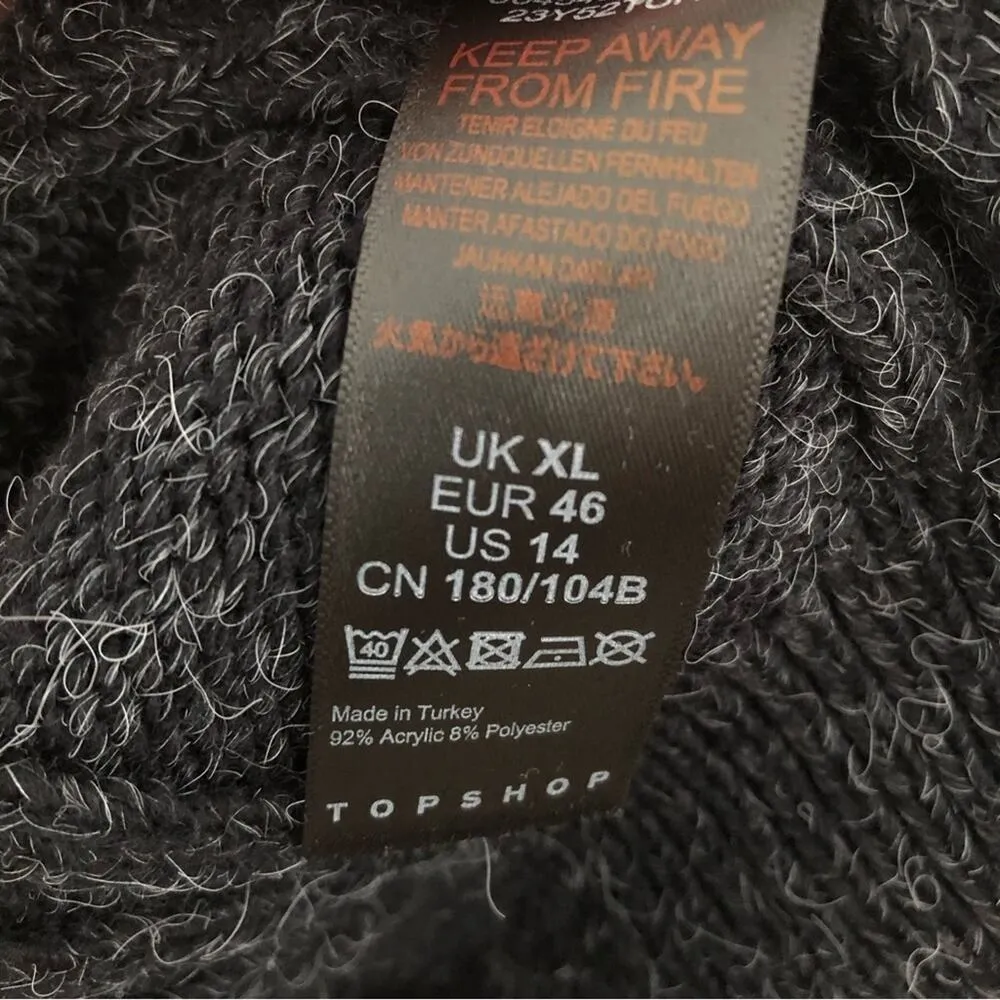 Topshop Cable Knit Open Back Ruffle Square Neck Long Sleeve Gray Sweater - Image 7