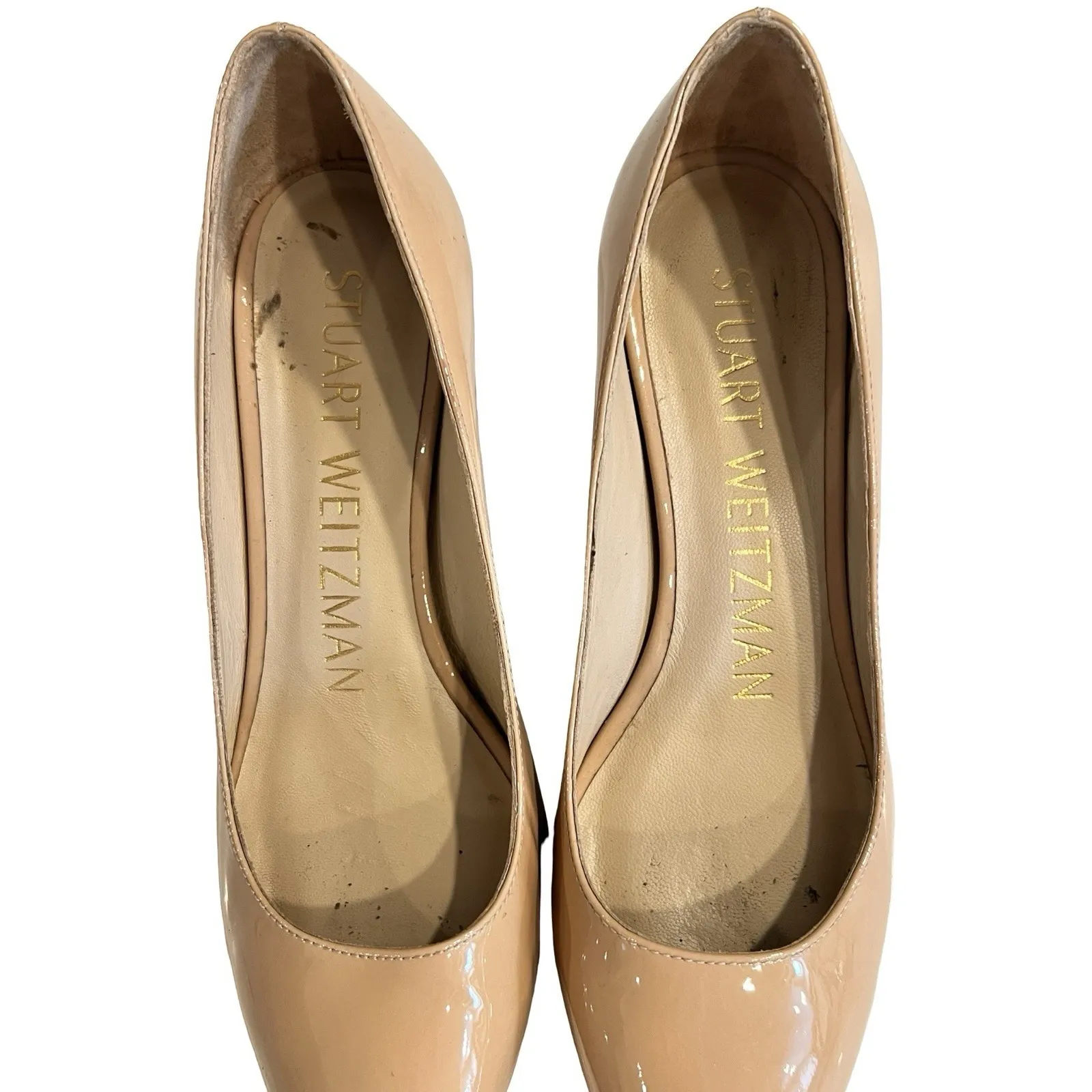 New sz 4.5 Stuart Weitzman Stuart Power 75 Nude Patent Pointed Toe Pump Shoes - Image 6