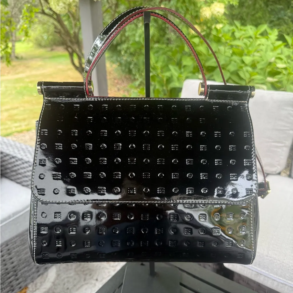 Arcadia top handle patent leather satchel Black - Image 2