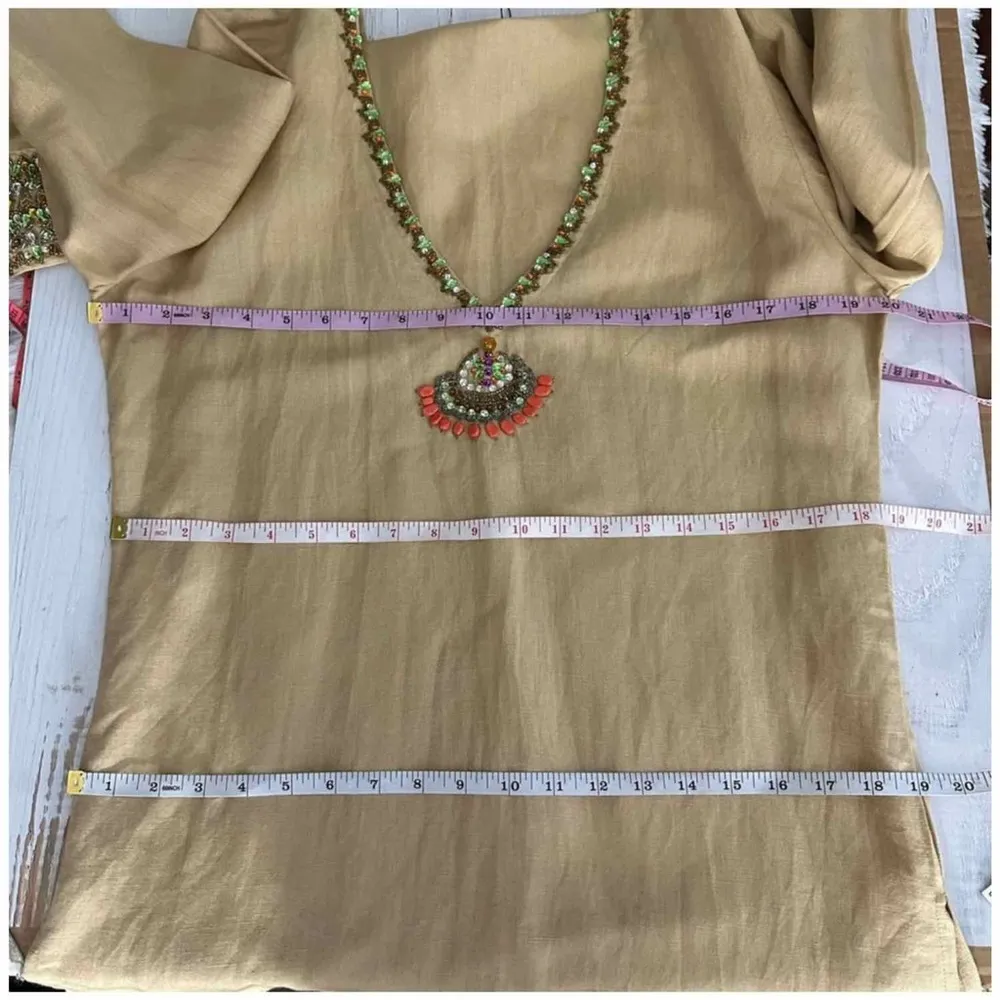 Inca Linen V Neck Long Sleeve Tunic Swim Coverup Dress Size Medium Brown - Image 7