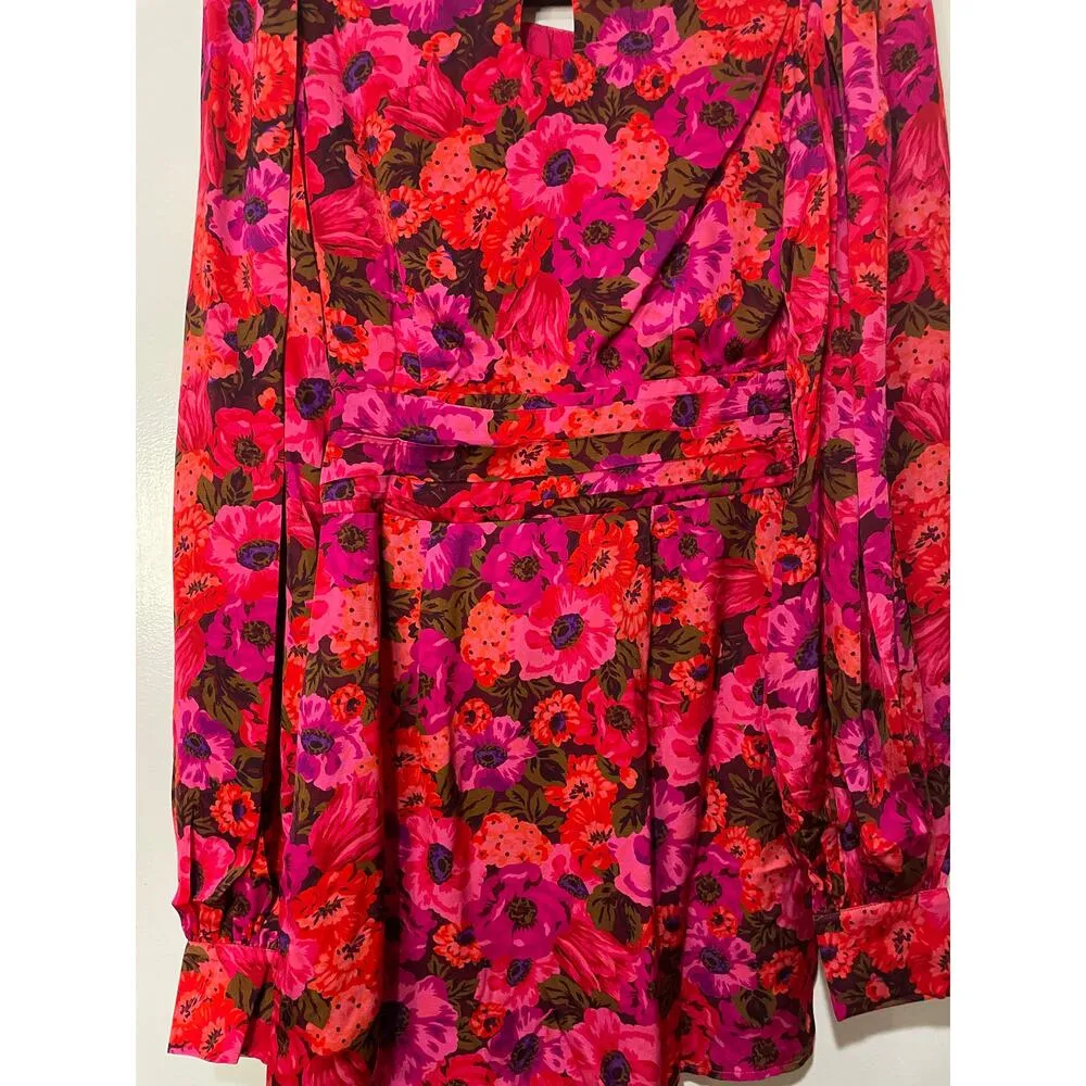 For Love & Lemons Lauren Long Sleeve Mini Dress Red Pink Florals Size XS NWT - Image 12