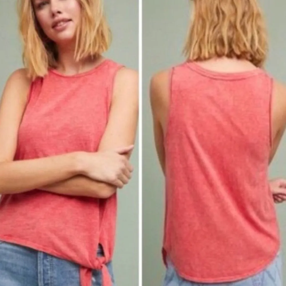 Anthro Maeve Woodsbro Side Tie Tank Top Coral - Image 3