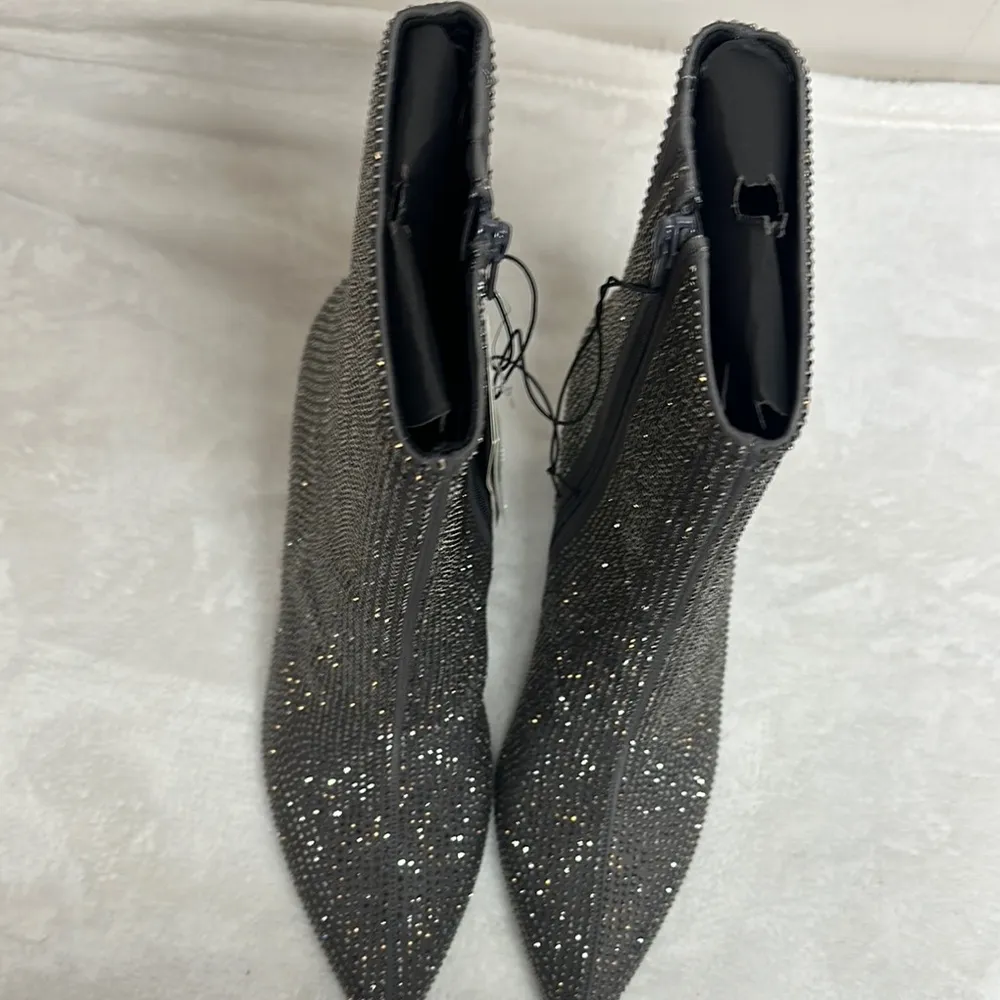 A New Day Silver Gunmetal Grey Ankle Booties with Block Heel and Rhinestones - Image 8
