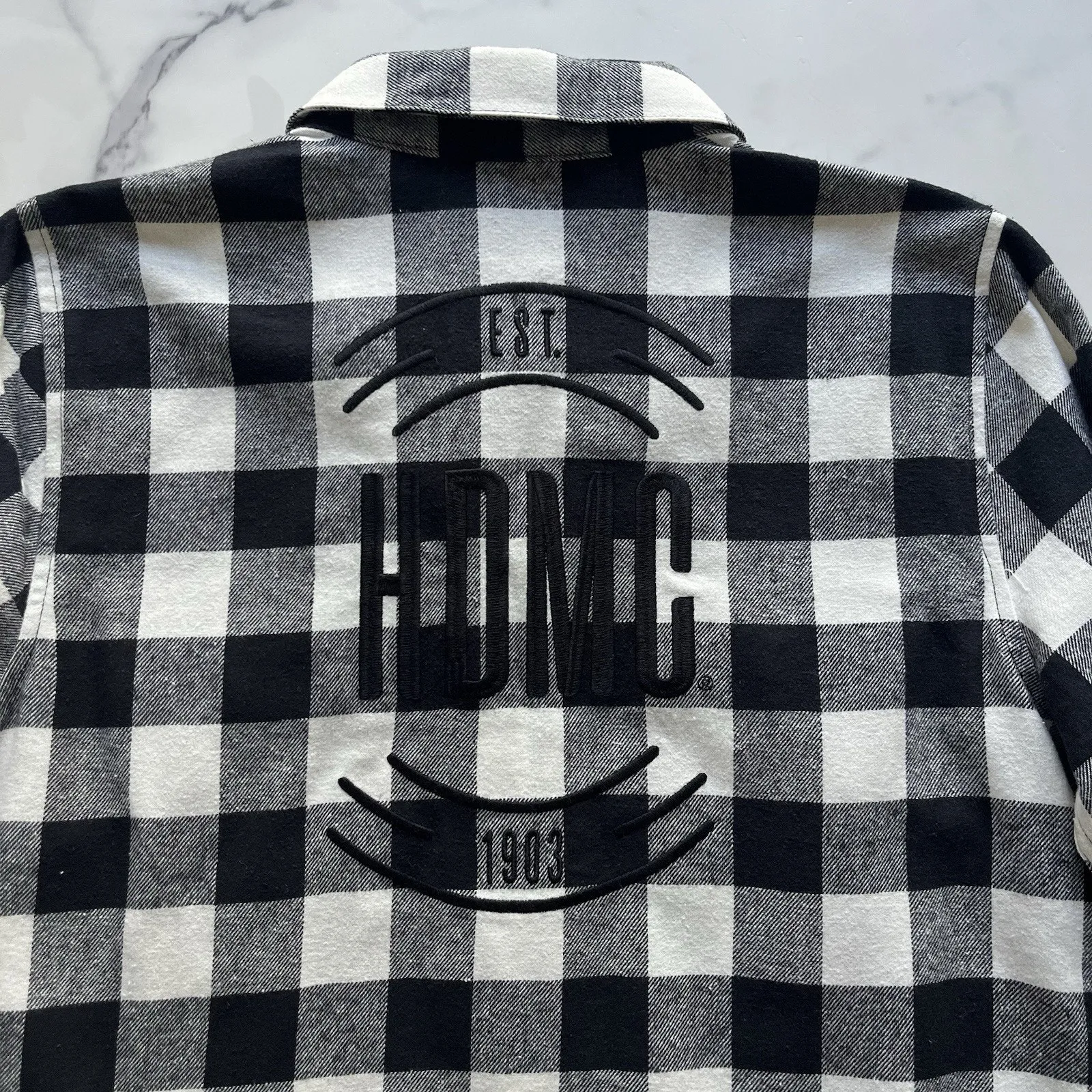 Harley Davidson rustic flannel paid shirt Size M Embroidered western cabin core Black Size M - Image 8