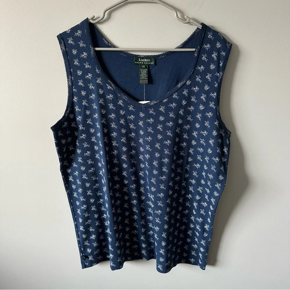Lauren Ralph Lauren NWT Navy Blue Lace Floral Tank Top Set (2) Size 2X Y2K - Image 8