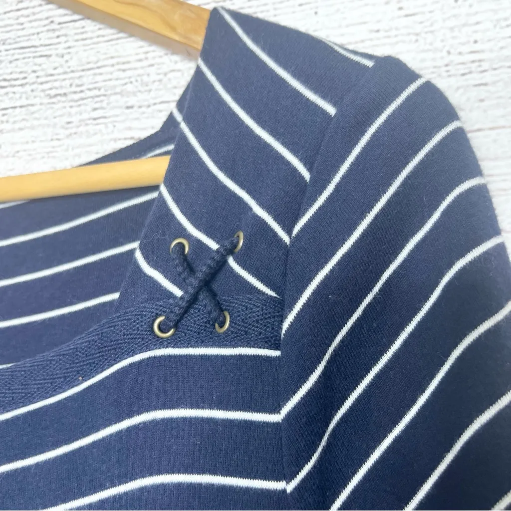 Chaps Navy Blue & White Nautical Striped Short Sleeve Casual Top Size XL - Image 5