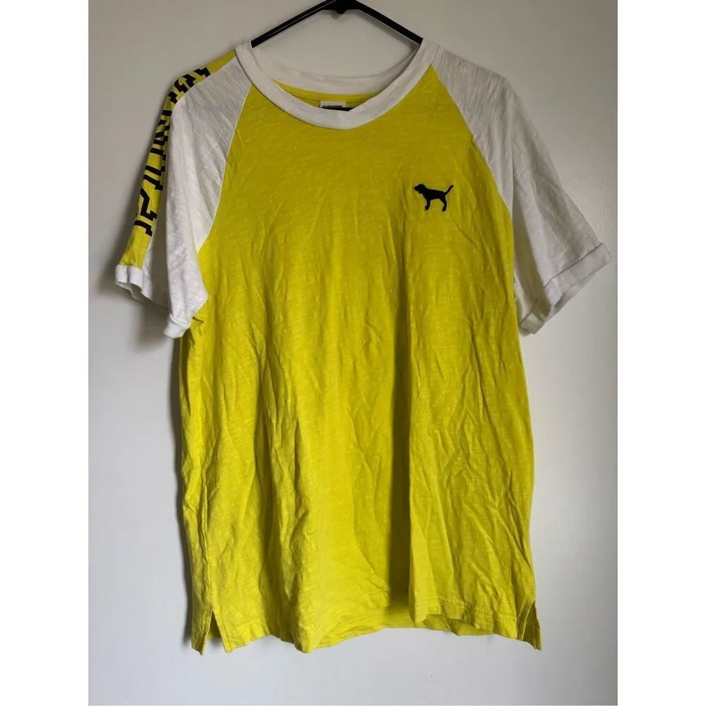 PINK Victoria's Secret 100% Cotton Womens Yellow Logo Campus Shirt sz L Everyday - Image 2