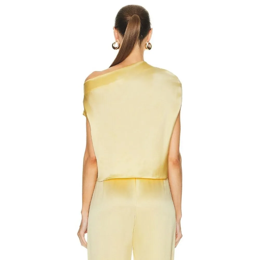 The Sei Draped Top in Butter 4 New Womens Silk Yellow Satin Blouse - Image 3