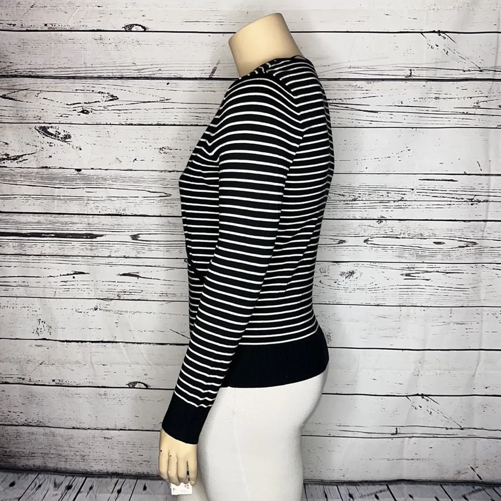Charter Club Weekend NWT Sz XL Black & White Stripe Layered Surplice Sweater Top - Image 3