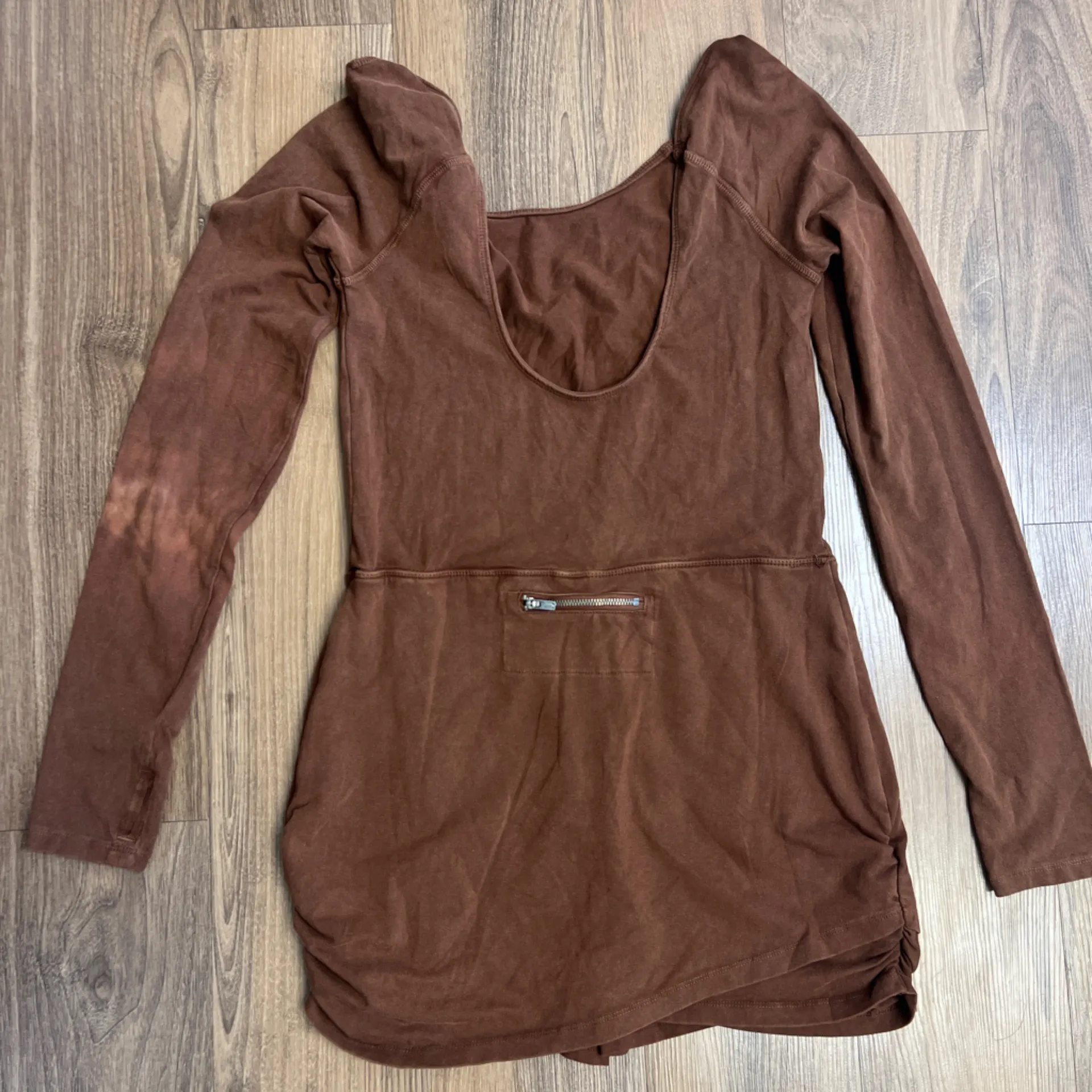 Free People Movement Brown Lets Volley Romper Onesie Long Sleeve Mini Dress FLAW - Image 5